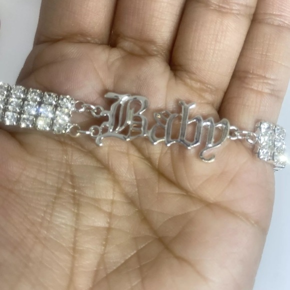 Y2k Sexy Baby Choker Necklace Old English Gangsta Rhinestone 90s Shiny Fashion 1 - Picture 4 of 6